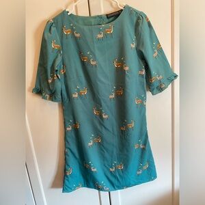 Green mini dress with deer